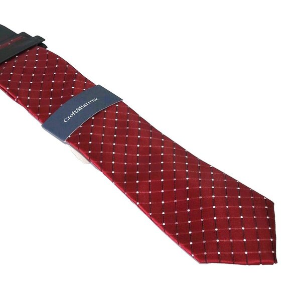 Croft & Barrow Neck Tie NWT Men's Burgundy Dots Geometric 57" x 3 1/4" - Picture 1 of 4